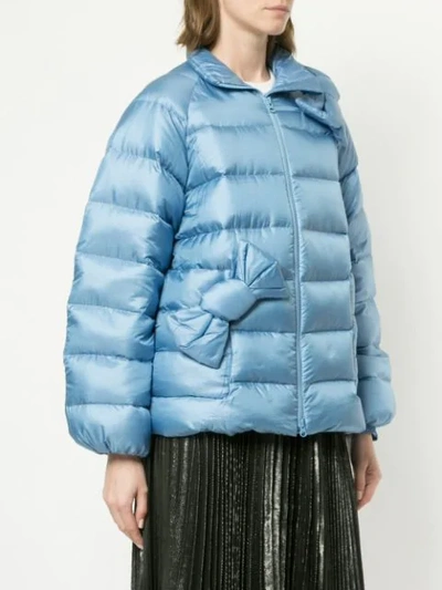 Shop Red Valentino Bow Detail Puffer Jacket - Blue