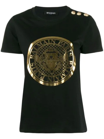Shop Balmain Metallic Emblem Logo T-shirt In Black