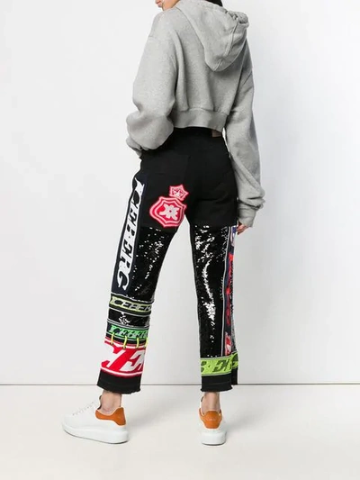 Shop Iceberg Patchwork Logo Cropped Jeans In Black