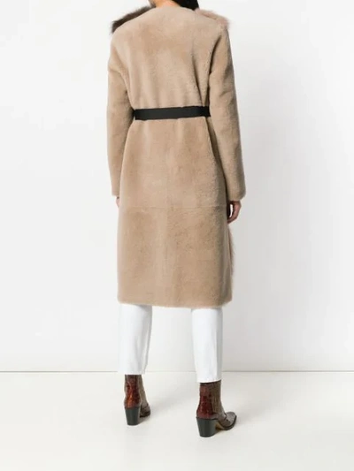 Shop Blancha Contrast Colour Belted Coat In Neutrals