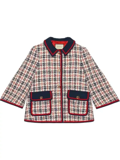 Shop Gucci Tweed Check Jacket In Blue