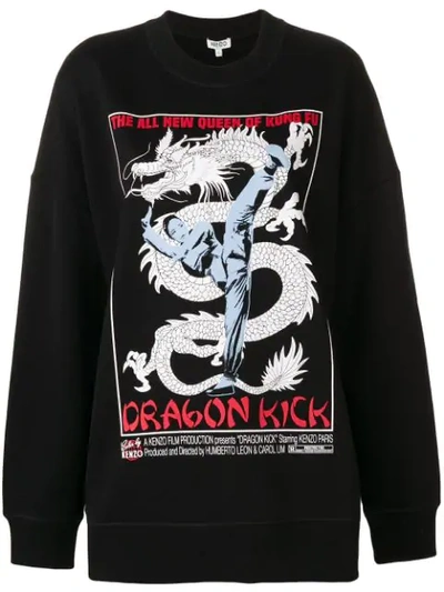 Shop Kenzo Dragon Printed Knitted Top In Black