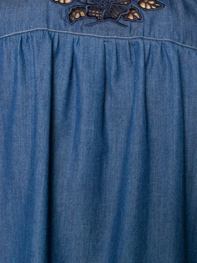 Shop Coach Embroidered Denim Dress In Blue