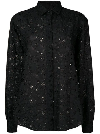 Shop Saint Laurent Floral Crochet Embroidered Shirt In Black