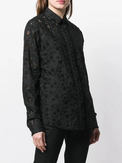 Shop Saint Laurent Floral Crochet Embroidered Shirt In Black