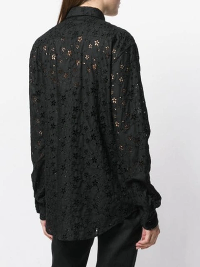 Shop Saint Laurent Floral Crochet Embroidered Shirt In Black