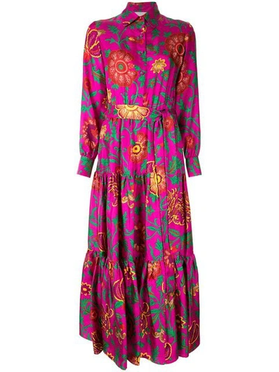 Shop La Doublej Printed Belted Shirt Dress In Purple