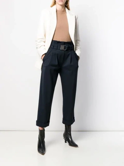BRUNELLO CUCINELLI BELTED CROPPED TROUSERS - 蓝色