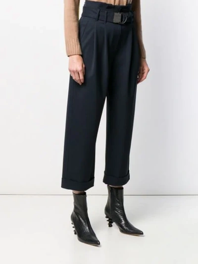 Shop Brunello Cucinelli Belted Cropped Trousers In Blue