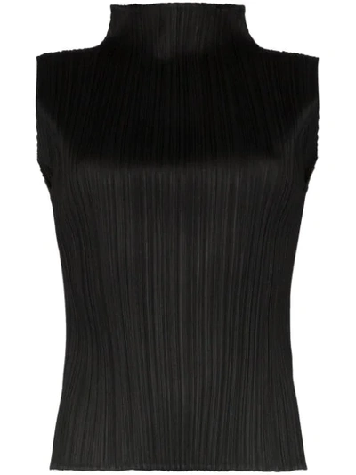 Shop Issey Miyake Pleated High-neck Top In 15 Black