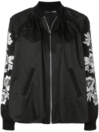 Shop Josie Natori Embroidered Detailed Bomber Jacket In Black