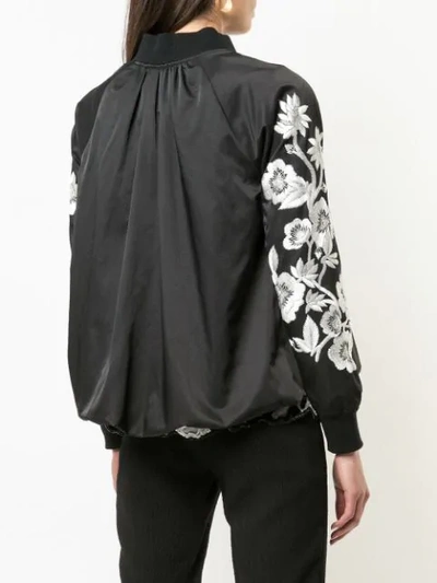 Shop Josie Natori Embroidered Detailed Bomber Jacket In Black