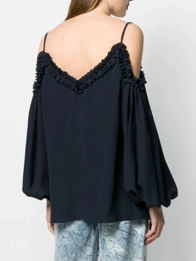 Shop Stella Mccartney Ruffled Cold Shoulder Blouse In Blue