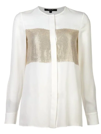 Shop Derek Lam Collarless Blouse With Lame Stripe In White-gold