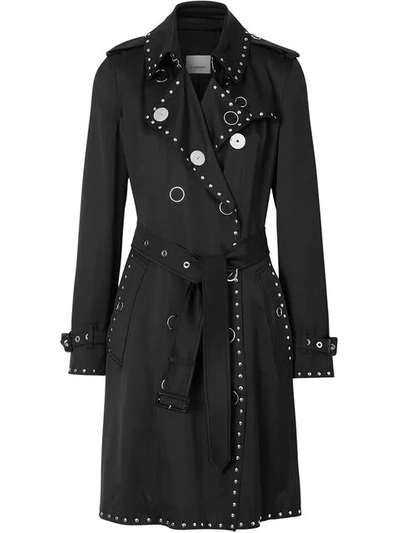 Burberry Kensington Punk-ring Trim Cotton Trench Coat In Black | ModeSens