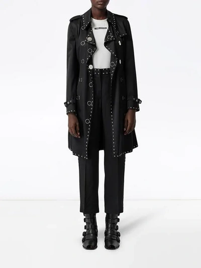 Shop Burberry Stud Detail Silk Satin Trench Coat In Black