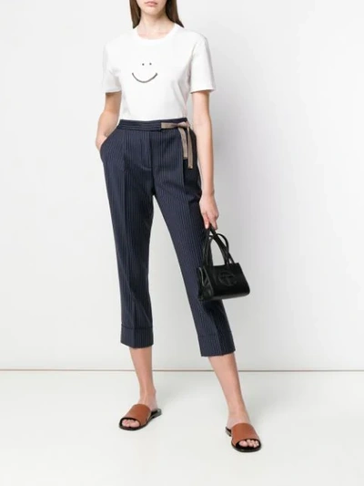 Shop Les Copains Cropped Pinstripe Trousers In Blue