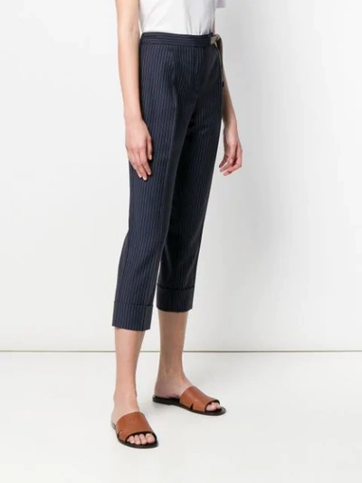 Shop Les Copains Cropped Pinstripe Trousers In Blue