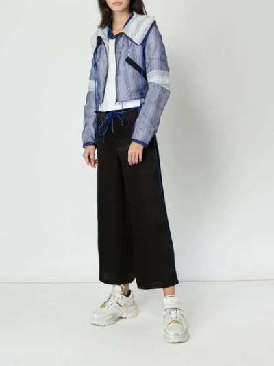 Shop Quetsche Striped Cropped Jacket In Blue