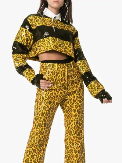 Shop Charm's Sequin Embellished Leopard Print Cropped Shirt In Yellow
