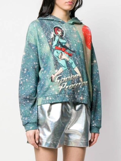 Shop Pinko Space Program Printed Hoodie In Green