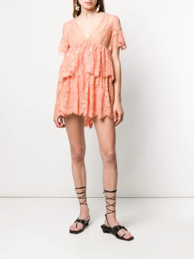 Shop Aniye By V-neck Lace Mini Dress - Orange