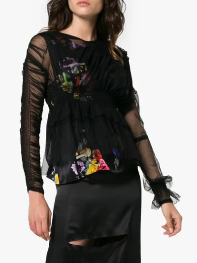 Shop Preen By Thornton Bregazzi Marin Sheer Floral Blouse In Black