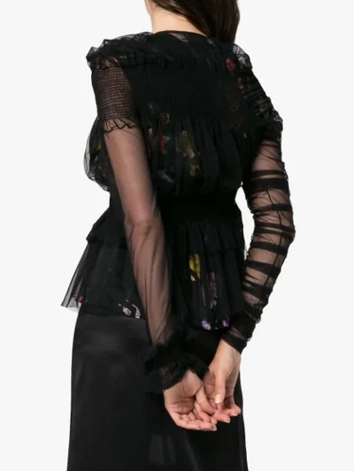 Shop Preen By Thornton Bregazzi Marin Sheer Floral Blouse In Black