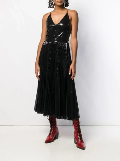 Shop Msgm Sequin Pleated Maxi Dress In Black