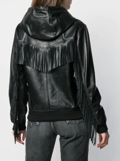 Shop Saint Laurent Fringed Hooded Jacket In Black