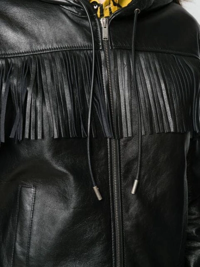Shop Saint Laurent Fringed Hooded Jacket In Black