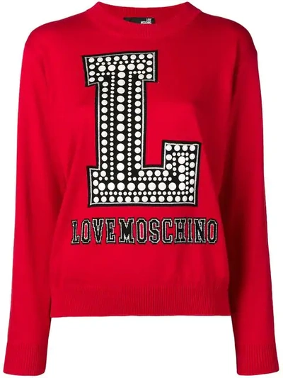 Shop Love Moschino Logo Intarsia Jumper In Red