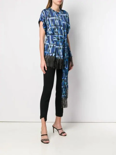 Shop Just Cavalli Embellished Fringed Top In Blue