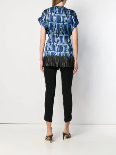 Shop Just Cavalli Embellished Fringed Top In Blue