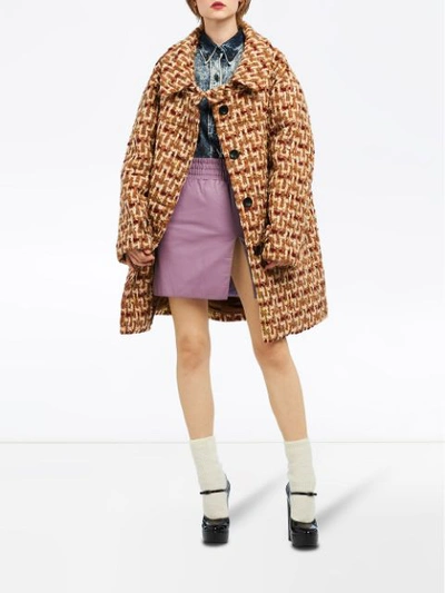 Shop Miu Miu Tweed Midi Coat In Brown