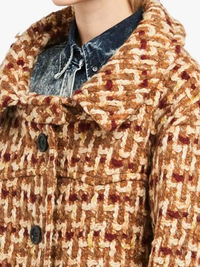 Shop Miu Miu Tweed Midi Coat In Brown