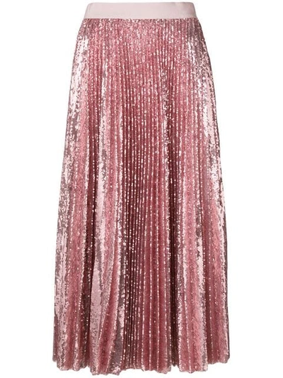 Shop Msgm Pleated Sequin Midi Skirt In Pink