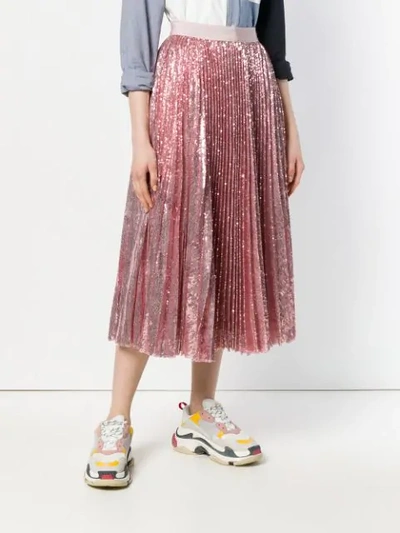 Shop Msgm Pleated Sequin Midi Skirt In Pink