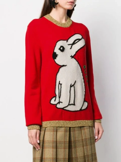 Shop Gucci Rabbit Embroidered Sweater In Red