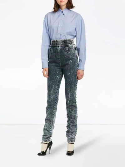 Shop Miu Miu Marbleised Denim Jeans In Blue