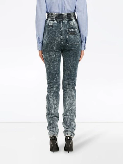 Shop Miu Miu Marbleised Denim Jeans In Blue