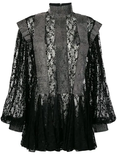 Shop Christopher Kane Crystal Lace Godet Dress In Black