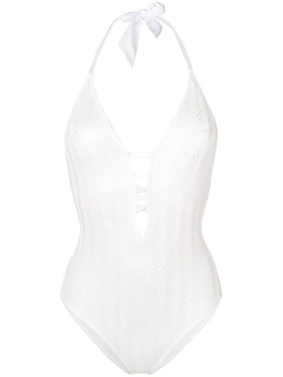 Shop Missoni Zig-zag Pattern Swimsuit In White