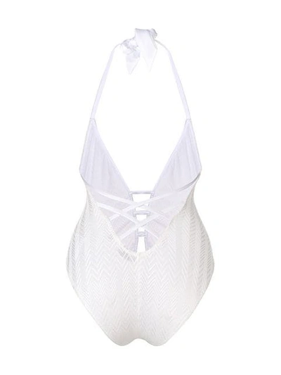 Shop Missoni Zig-zag Pattern Swimsuit In White