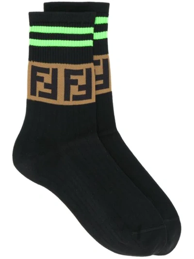 Shop Fendi Ff Logo Socks In F08pz Black