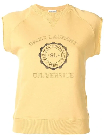 Shop Saint Laurent Sleeveless Logo Top In Yellow