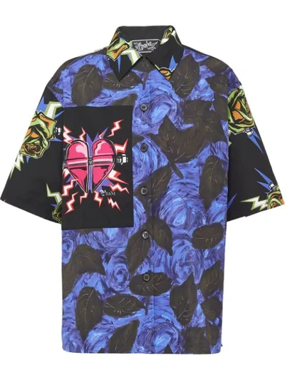 Shop Prada Rose Printed Shirt In Blue