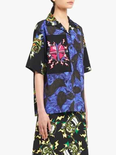 Shop Prada Rose Printed Shirt In Blue