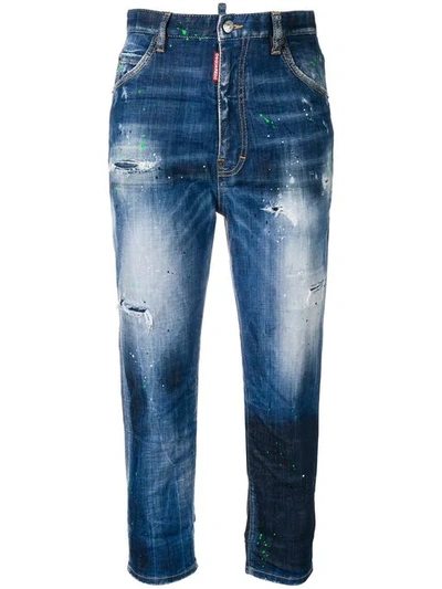 Shop Dsquared2 Ripped Skinny Turn Up Jeans In Blue