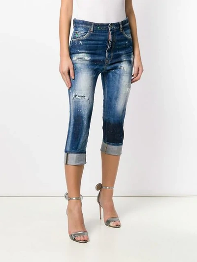 Shop Dsquared2 Ripped Skinny Turn Up Jeans In Blue